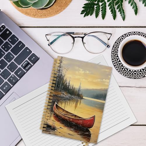 XPH Vintage Red Canoe Lake Landscape Spiral Notebook, Lake Gifts Journaling Notebooks for Women, Rustic Farmhouse Hardcover Journals for Writing 160 Pages 5.5 x 8.3 Inch, Nature Lover Gifts - Image 6