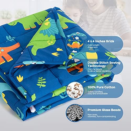 Sivio Cotton Weighted Lap Blanket, 20"x30" 3 lbs, Blue Dinosaur - Image 6