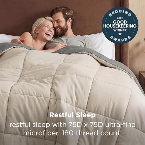 Bedsure Comforters Full Size Duvet Insert, Quilted Down Alternative Comforter, Ultra Soft Lightweight Comforter Blanket for Bed, with 8 Tabs, Machine Washable, 82x 86 in, Beige/Grey - Image 5