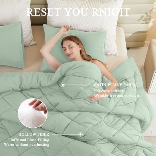 132x120 Alaskan King Comforter, Extra Large King Size Comforter Oversized, All Season Soft Lightweight Quilt Down Alternative Duvet Insert with 8 Corner Tabs(120x132, Sage Green) - Image 2