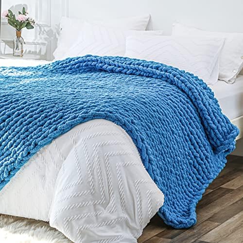 Bigacogo Chunky Knit Throw Blanket for Couch, 51x63 inches, Bright Blue by Bigacogo
