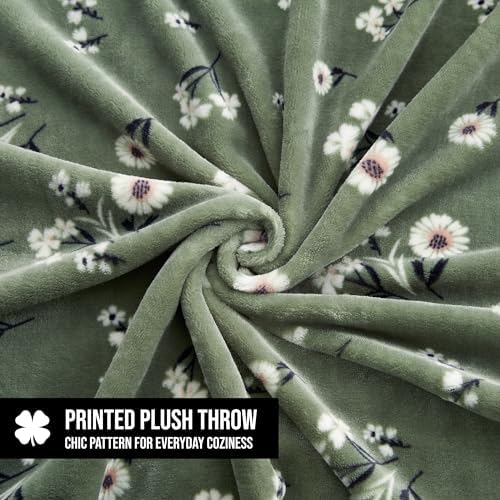 Lucky Brand Cozy Plush Blanket - Premium Microfiber Throw for Luxurious Comfort and Style, 50" x 70", Daisy Green Floral - Image 3