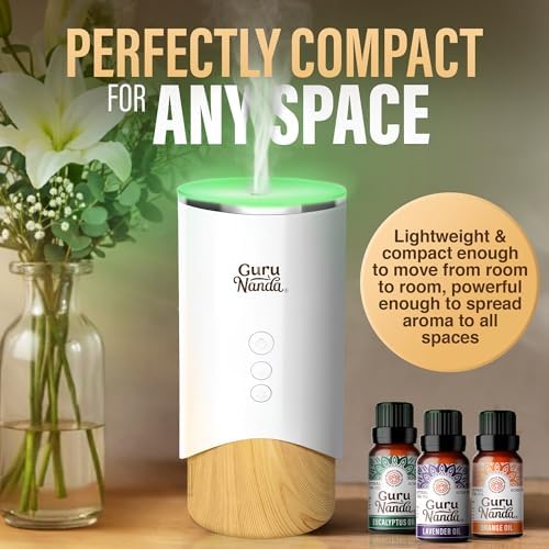 GuruNanda Calm Aura Essential Oil Diffuser, Sleek Modern Corded Electric Aromatherapy Diffuser with Turbo & Mist Modes, Auto Shut-Off Safety, Covers 250 Sq Ft, White, 100 ml - Image 3