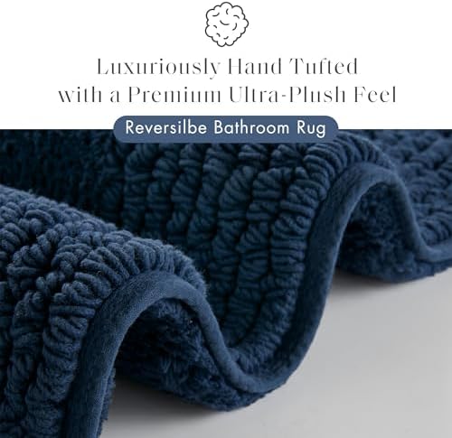 Madison Park Splendor Reversible 100% Cotton Bath Rug, 24 x 44, Navy - Image 2