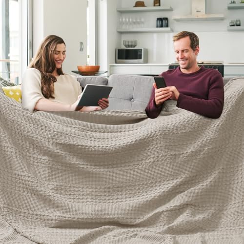 PHF Lightweight 100% Cotton Waffle Blanket, Oversized King, Pearl Gray - Image 3