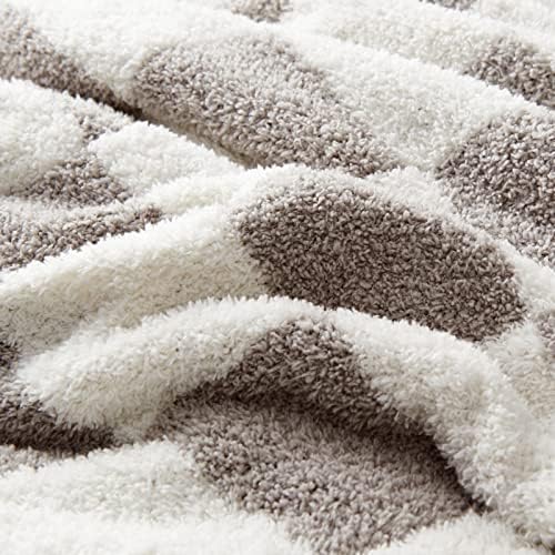 CozeCube Grey White Reversible Checkered Knit Throw Blanket 60"x80" - Image 3