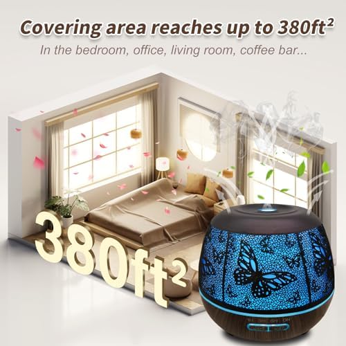 Roonbo Diffusers for Essential Oils Large Room 400ml,Essential Oil Diffuser for Home with R/C,Cool Mist Humidifiers for Bedroom,7 Colors Changed & 3 Mist Mode Waterless Auto Off for Decor Butterfly - Image 3