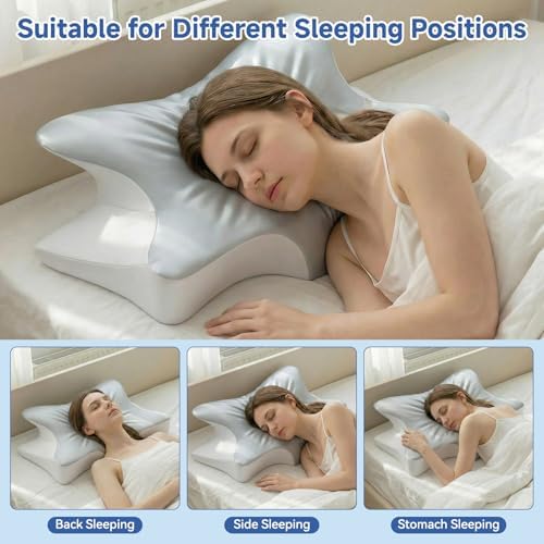 Cervical Neck Pillow for Pain Relief & Sleeping, Ergonomic Posture Pillow Neck Support, Cooling Memory Foam, Orthopedic Contour Pillow for Side Back Stomach Sleepers, Grey - Image 3