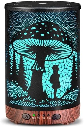 Essential Oil Diffuser 120ML Metal Aromatherapy Diffuser with Timer, Cool Mist Humidifier with Auto Shut-Off & 7 Color Lights for Home Office Spa (Mushroom Girl) by JOYOLO