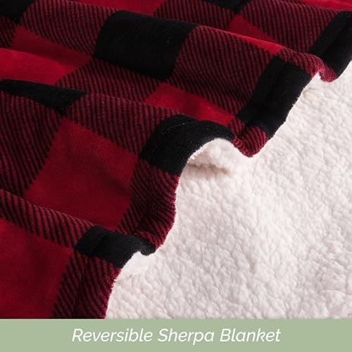 Elegant Comfort Ultra Soft Reversible Buffalo Plaid Flannel Sherpa Blanket - Cozy Silky Checkered Fleece Throw for Couch, Bed - Plush Fuzzy Warm Winter Blanket for Gift, King, Burgundy - Image 5