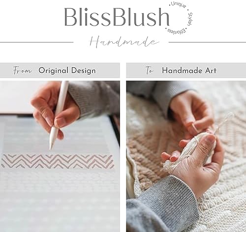 BlissBlush 20X20 Throw Pillow Cover, Cream Neutral Square Decorative Cushion Cover with Gray Pattern, Boho Accent Pillowcase with Tufted Details and Tassels for Couch Sofa Living Room (Cover Only) - Image 2