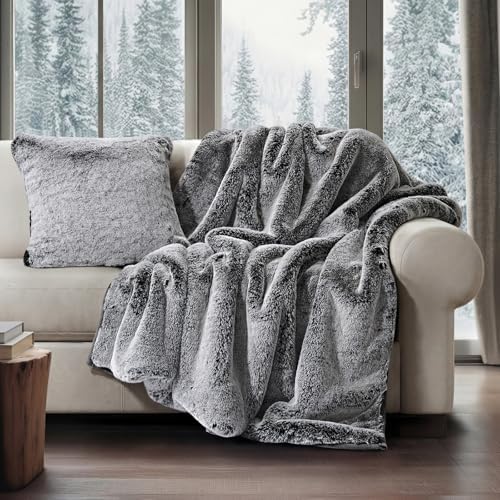 EVERGRACEHOME Faux Chinchilla Fur Throw Blanket, 50"x60", Onyx Mink - Image 5