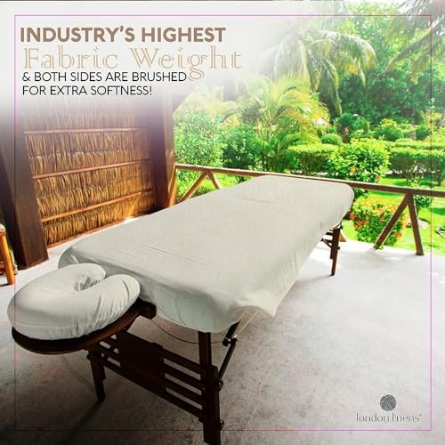 LONDON LINENS Pack of 2 Extra Thick 3 Piece Massage Table Sheets Set - 100% Natural Cotton Flannel - Includes Massage Table Cover, Massage Fitted Sheet, and Massage Face Rest Cover (Natural) - Image 2