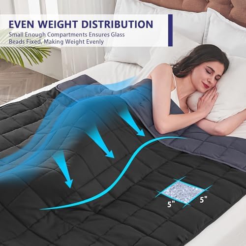 yescool Weighted Blanket for Adults (25 lbs, 60" x 80", Grey& Black) Cooling Heavy Blanket for Sleeping Perfect for 240-260 lbs, Queen Size Breathable Blanket with Premium Glass Bead, Machine Washable - Image 4