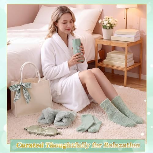 Patelai 7 Pcs Birthday Gifts for Women Spa Robe and Slippers Set Self Care Gift Basket for Women Spa Gift Basket for Friend - Image 3
