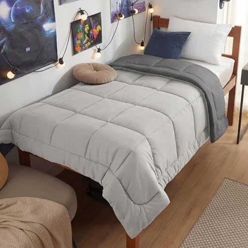 Bedsure Comforters Twin XL Size Duvet Insert, Quilted Down Alternative Comforter, Ultra Soft Lightweight Comforter Blanket for Bed, with 8 Tabs, Machine Washable, 68 x 92 in, Light Grey/Grey by Unknown