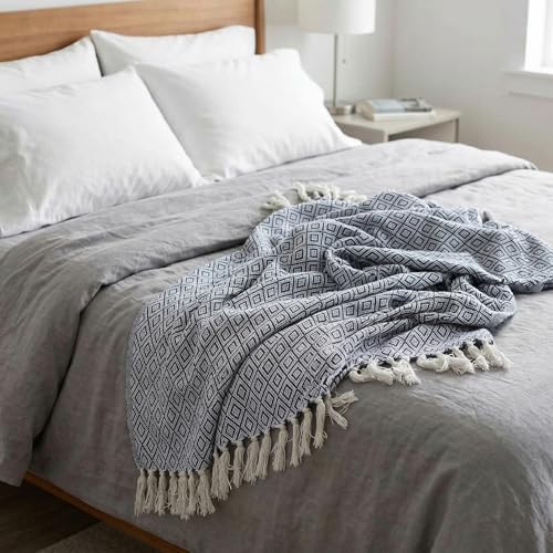 Americanflat 50x60 Throw Blanket - Soft and Breathable Cotton Throw Blanket for Couch, Bed, Chair - Decorative Blankets Perfect for Home or Outdoor Use - Navy Blue and White Double Diamond Design - Image 6