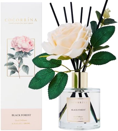 Cocorrina Reed Diffuser Set, Flower Reed Diffuser Black Forest 6.7 oz, Scented Diffuser with Sticks Home Fragrance Essential Oil for Bathroom Shelf Decor, Living Room, Large Room, 1pack - Image 2