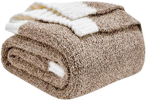 CozeCube Reversible Knitted Throw Blanket, Brown White Melange 50"x60" by CozeCube