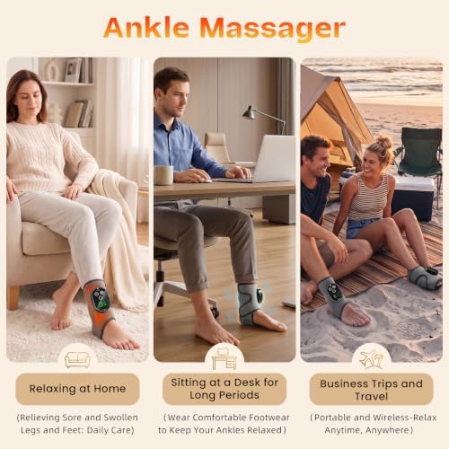 Foot Massagers - Cordless Ankle Massager with Heat for Neuropathy Pain Relief,6 Heat & Vibration Levels for Heel, Arch & Ankle Relief for Circulation and Pain Relief, Ankles Heating Pad -1pcs - Image 3