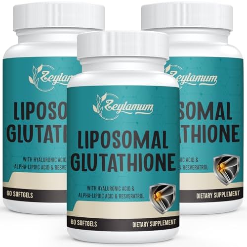 2400 MG Liposomal Glutathione Softgels, Max Absorption, Active Form L-Glutathione Reduced (GSH), with Hyaluronic Acid, Resveratrol, Master Antioxidants for Detox, Brain, Immune System, 180 Softgels by Zeylamum