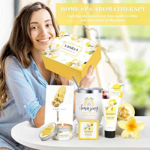 Birthday Gifts for Women, Relaxing Spa Gift Baskets for Women, Warm Vanilla Self Care Bath and Body Gift Set Care Package for Her Wife Mom Female Friends Bestie Sister Mothers Day Gifts - Image 7
