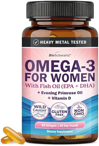 Fish Oil Omega 3 Supplement for Women with Evening Primrose Oil & Vitamin D by BioSchwartz