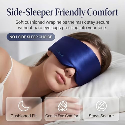 Silk Sleep Mask for Side Sleepers, Blackout Eye Mask for Sleeping Women Men, 100% 22 Momme Mulberry Silk, Full Coverage Face-Hugging Sleep Mask for Travel, Naps & Shift Workers, Blue - Image 4