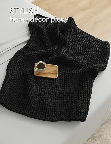 YnM Chunky Throw Blanket, Medium-Weight, Hand Knitted, Skin Friendly, Ventilated and Breathable, Machine Washable, Home Décor Piece for Couch, Sofa and Bed (Black, 60x80 Inch) - Image 2