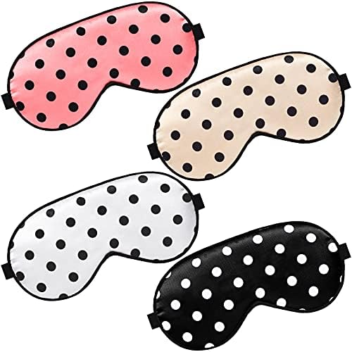 Geyoga 4 Pcs Silk Dot Sleep Eye Mask Dot Blindfold with Adjustable Strap Silk Soft Dot Eye Cover for Women Men Satin Night Blindfold Cover by Geyoga