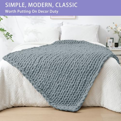 Bigacogo Chunky Knit Throw Blanket for Couch, 40x60 inches, Dusty Blue - Image 3