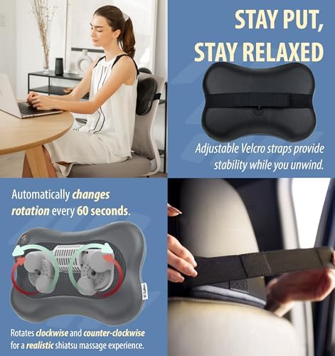 Zyllion ZMA-13 Back and Neck Massager with Heat for Pain Relief, Black - Image 5