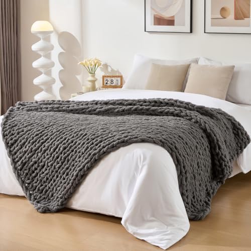 Bigacogo Chunky Knit Throw Blanket for Couch, 51x63 inches, Slate Gray by Bigacogo