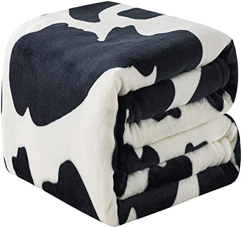 Fleece Cow Print Blanket - Premium Lightweight Anti-Static Bed Cow Throws Soft Cozy Warm Blankets Plush Gift Bedroom Decor 90" x 90"(Black Cow Queen) by RICHAVE