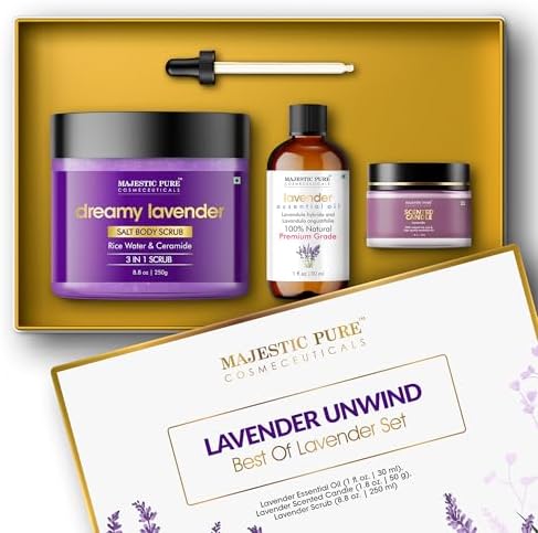 Majestic Pure Lavender Essential Oil & Body Scrub Set - Pack of 3 by BeautyandPersonalCare