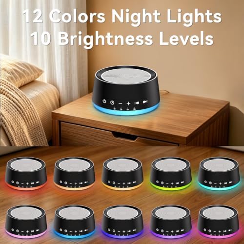 White Noise Machine Night Light Sound Machine with 30 Soothing Sounds 12 Colors Light Sleep Machine for Baby Kids Adults Brown Pink Nosie Machine with 32 Volume Levels for Office Home Travel - Image 6