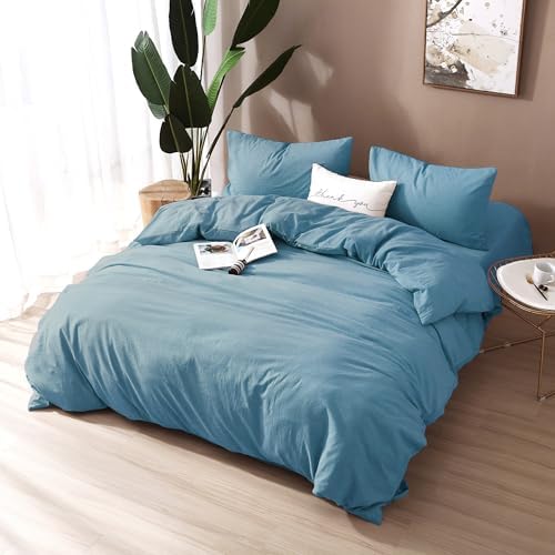 F.Y.Dreams 100% Washed Cotton Duvet Cover for Weighted Blanket 60x80 inches with 16 Ties, Zipper on Long Side/Slate Blue/Just Duvet Cover - Image 2