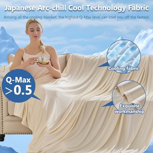 CHOSHOME Cooling Blanket for Hot Sleepers - Summer Blanket Thin Soft Lightweight Breathable Double Side Enhanced Cooling for Hot Flashes, Night Sweats, Bed, Couch (Beige, 90 x 90 inches) - Image 4