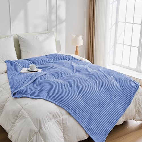 Bnuitland Fleece Throw Blanket for Couch, 300GSM Soft Warm Cozy Fluffy Throw for Adults & Kids, Stripe Pattern, All Season Sofa Bed Blanket for Home Decor, Sky Blue 50"x60" - Image 5