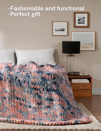 YnM Weighted Blanket, Handmade Chunky Knitted Design, Soft and Cozy, Temperature Regulating and Breathable, Machine Washable Throw for Sleep or Home Decor (Pink Sky Tie-Dyed, 80x87 Inch, 25lbs) - Image 3