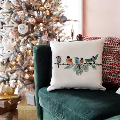 RABUSOFA Christmas Pillow Covers 18x18 Inch Birds Christmas Decorations Christmas Winter Throw Pillow Cases Xmas Outdoor Birds Decor Decorative Pillows for Couch Holiday Teal - Image 2