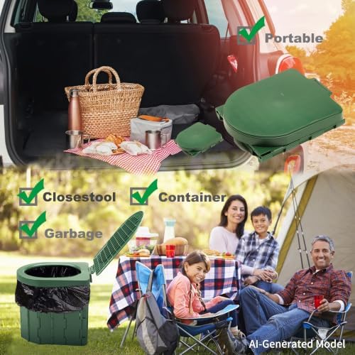 KINSPORY Camping Toilet, Portable Toilet for Adults & Kids, Foldable Potty & Outdoor Emergency Sanitation Products, Trash Can, Stool for Car Truck Camping Travel Hiking Fishing Long Trips (Green) - Image 5