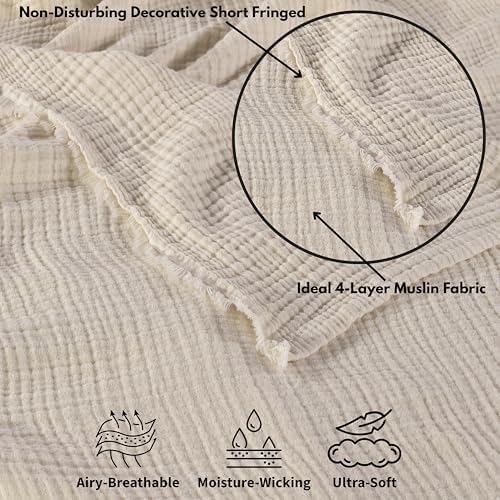 Muslin Blanket - Pure 100% Turkish Cotton Airy Soft Light Versatile Gauze Throw Blanket for Bed, Couch, Sofa (Natural, Throw Size (50" x 66" inch)) - Image 4