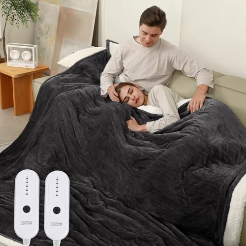 ESTINGO Electric Blanket King, Heated Blanket King Size Dual Control with 5 Heating Levels & 10 Hours Auto Off, 100"x90" Heating Blanket King Size with ETL Certified for Bedding, Dark Gray by ESTINGO-EnjoyToastyWarm