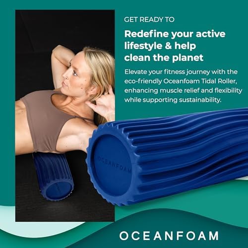 Oceanfoam Tidal Roller - Royal Blue - Muscle Massage Foam Roller for Back Pain & Stretching - Firm and Ergonomic Wide Wave Textured - Yoga, Athletics, & Wellness - Full Size, 20" x 5" - Image 4