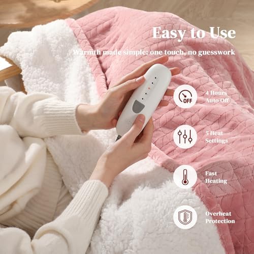 Pink Heated Blanket Throw Heated Throw - Electric Lap Blankets for Adults - Image 2