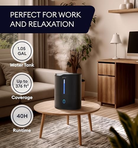 GENIANI Ultrasonic Cool Mist Humidifier for Bedroom, Large Rooms, Home, 4L - Easy Fill & Clean Humidifier for Plants w/Auto Shut-off, 40H Runtime - Quiet, Top Fill Air Humidifier & Vaporizer for Baby - Image 4