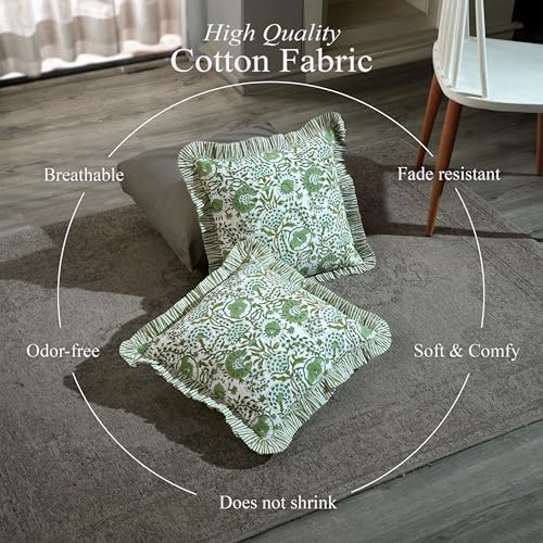 CPC Block Print Ruffle Throw Cover Agate Green 20"x20" Inch Pack of 2-100% Cotton Ruffle Couch Decorative Boho Pillows Case for Living Room, Bedroom, Sofa, Farmhouse Gift for Spring, Mother's Day - Image 3