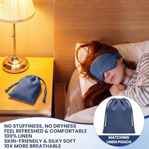 1 Set Pure Linen Sleep Mask Organic Cotton Eye Cover Gift,Blue - Image 4