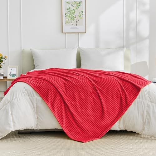 Bnuitland Fleece Throw Blanket for Couch, 300GSM Soft Warm Cozy Fluffy Throw for Adults & Kids, Stripe Pattern, All Season Sofa Bed Blanket for Home Decor, Magenta 50"x60" - Image 5